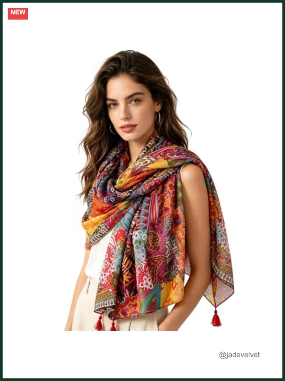Boho Lightweight Scarf Shawl Wrap 70x35 Soft Polyester Four Seasons